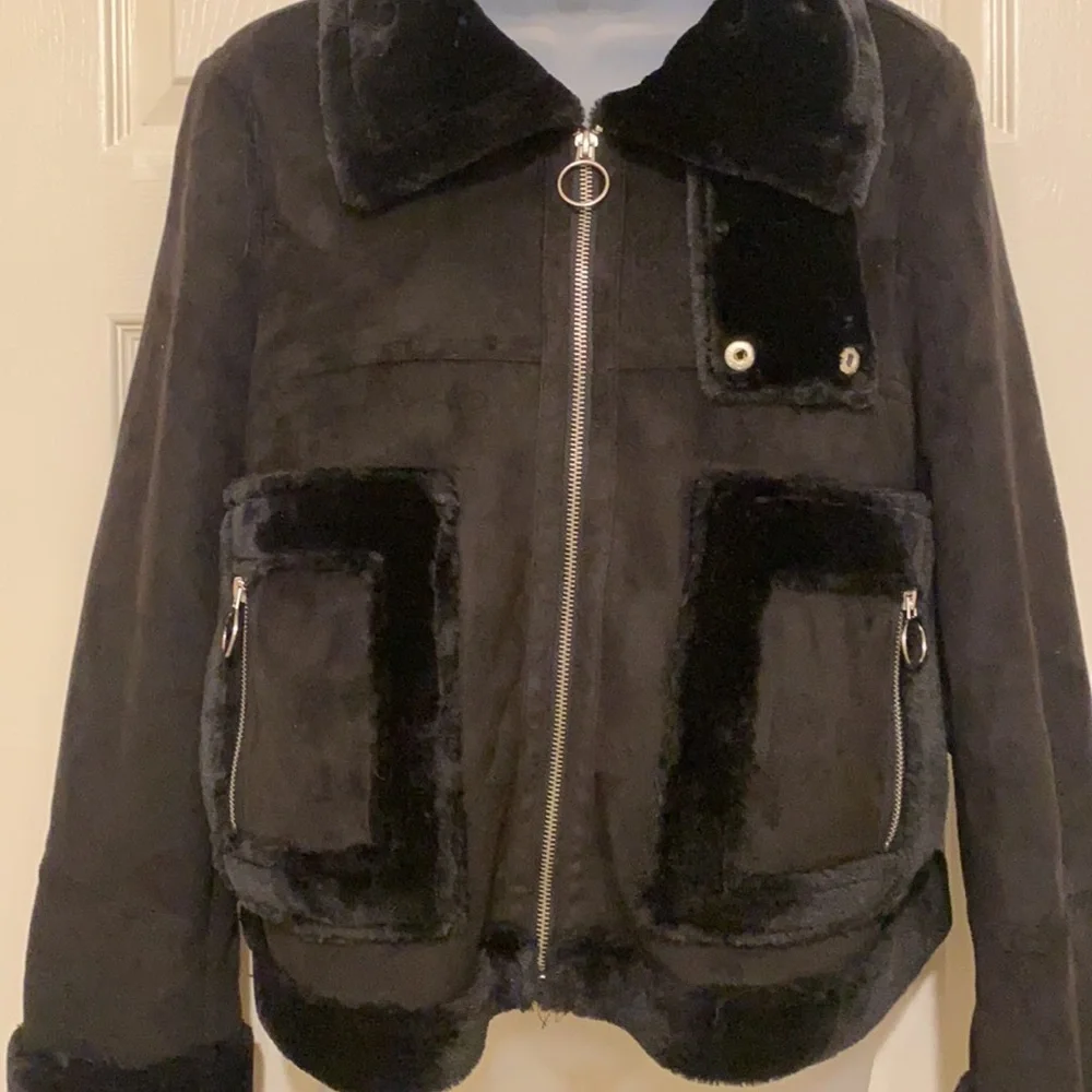 Boohoo Petite Ellie Faux Suede/Fur Cropped Jacket Size 10 - Picture 3 of 13